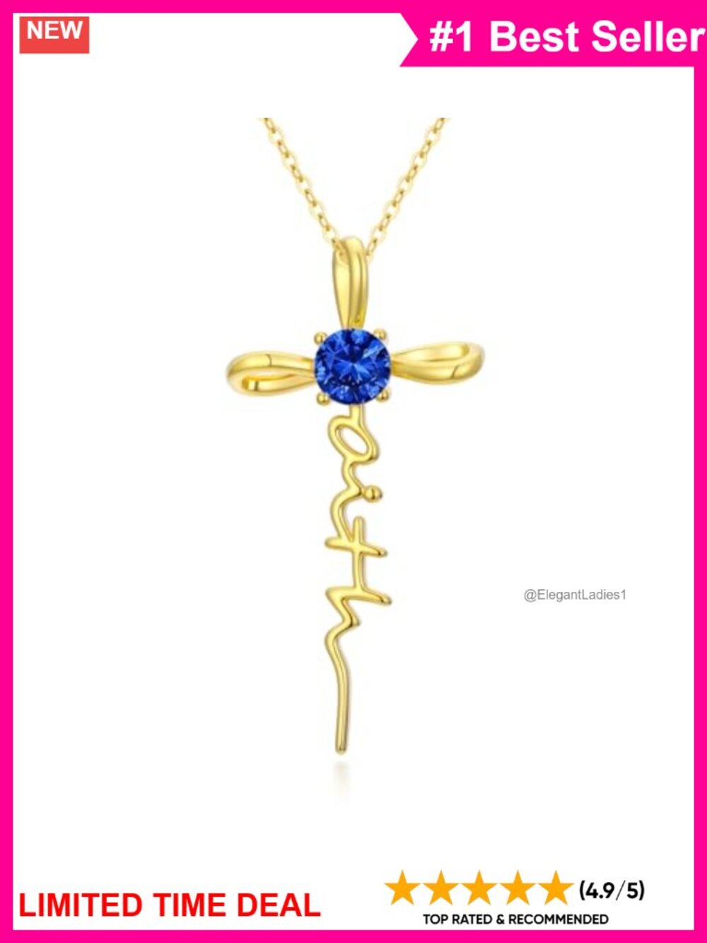 14K Gold Plated Birthstone Faith Cross Infinity Necklace Religious Christian